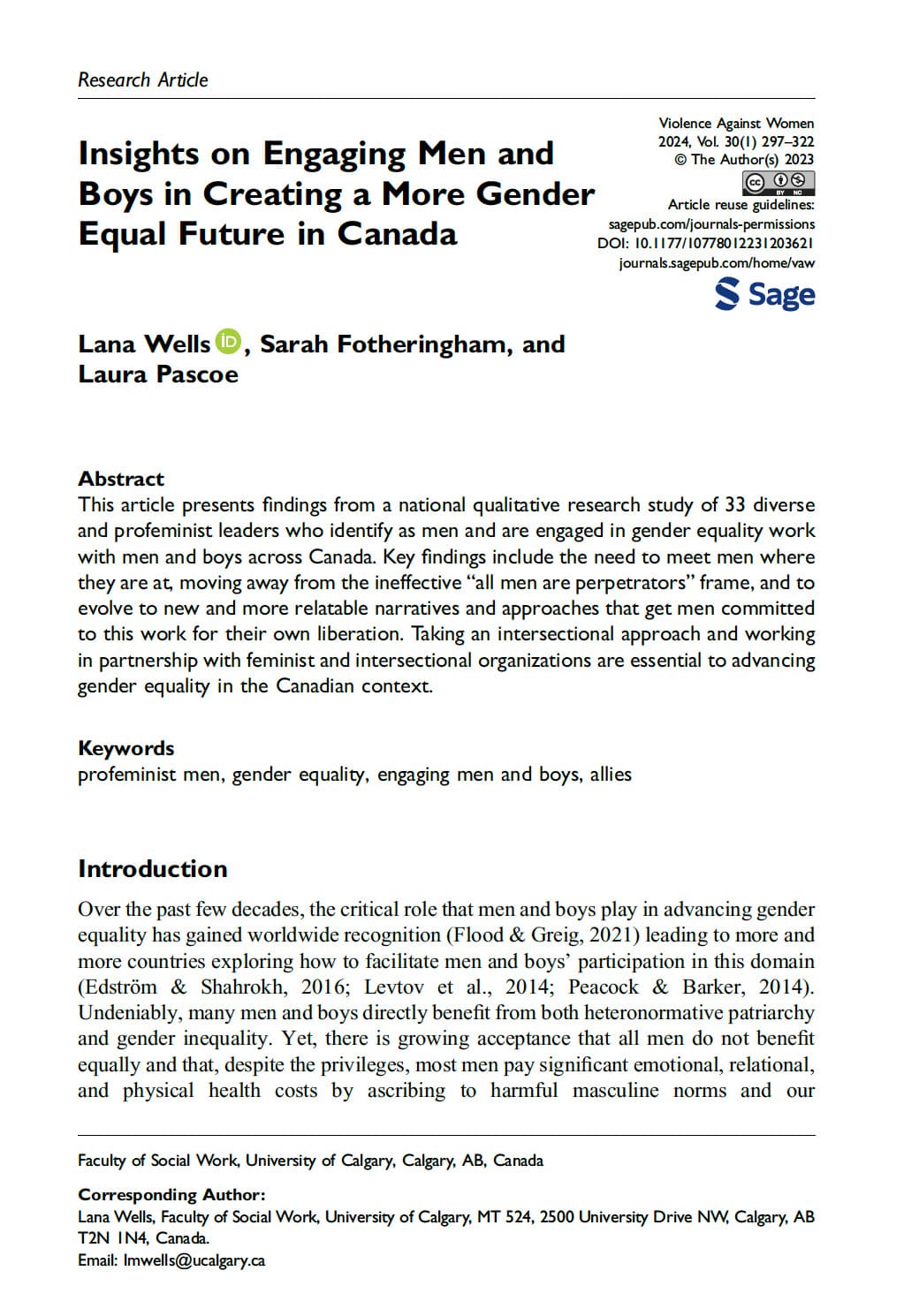 Insights on Engaging Men and Boys in Creating a More Gender Equal Future in Canada
